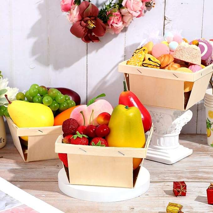 Geosar 30 Pcs One Quart Wooden Berry Baskets Bulk 5.75 Inch Square Vented Wood - Image 3