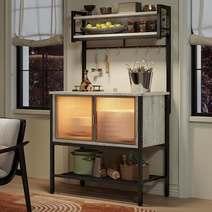 Bestier Coffee Bar with Storage, 5 Tier Microwave Stand with LED Lights by Bestier