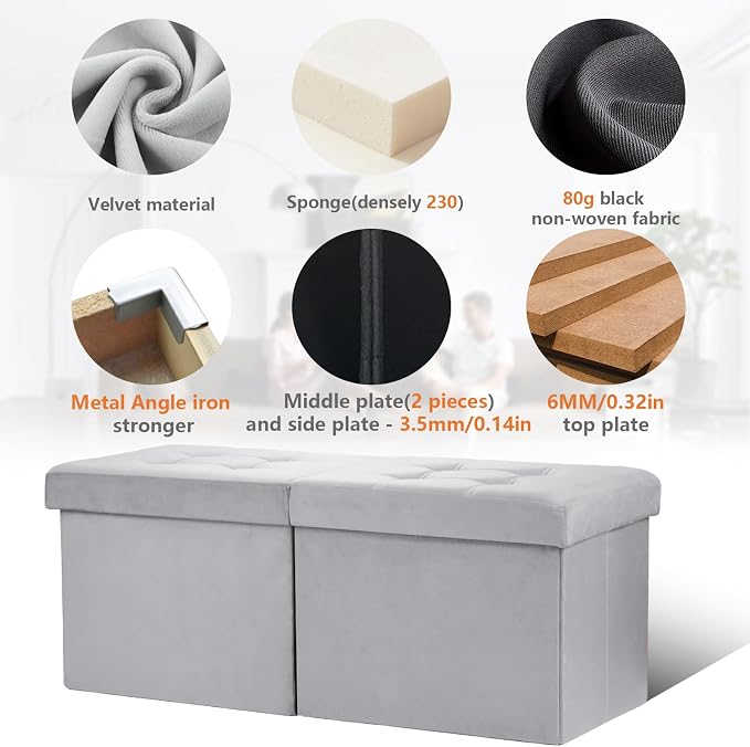 AmasSmile® Storage Ottoman Foot Rest Stool, 34 inch Velvet Footstool Bench - Image 8