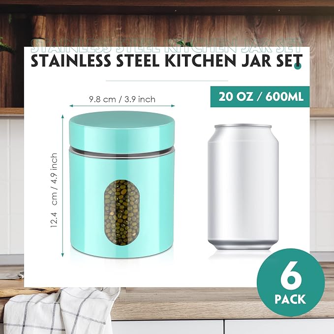 6 Pack Kitchen Canisters Set 20 oz Airtight Stainless Steel Canister Food - Image 2