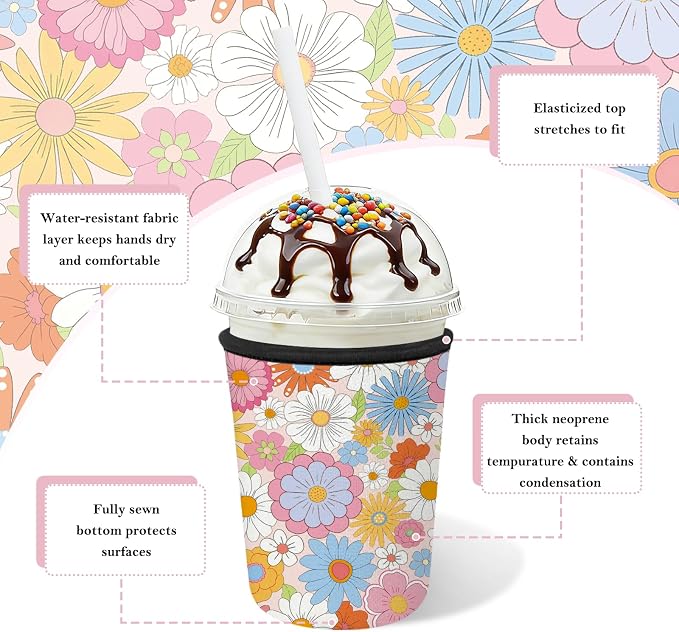 Reusable Insulated Neoprene Iced Coffee Cup Sleeve 3 Pack, Durable Drink Sleeve - Image 8