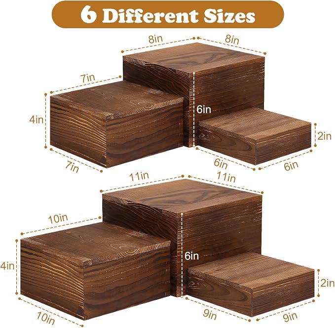 6 Pack Wooden Risers Display Stands Rustic Wood Cake & Cupcake Stands - Image 2