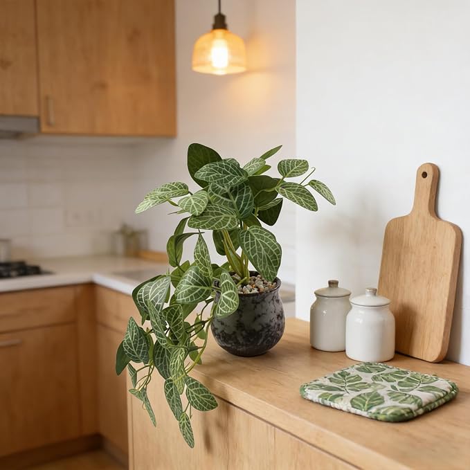 Small Artificial Fake Plants in Ceramic Pot, Indoor Fake Potted Greenery Faux - Image 7
