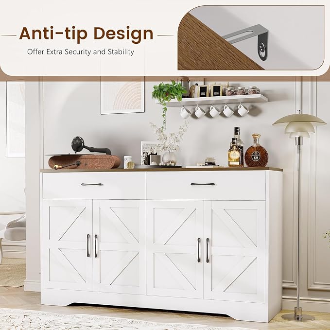 Sideboard Buffet Cabinet with Storage, 55.1" Large Kitchen Storage Sideboard - Image 5