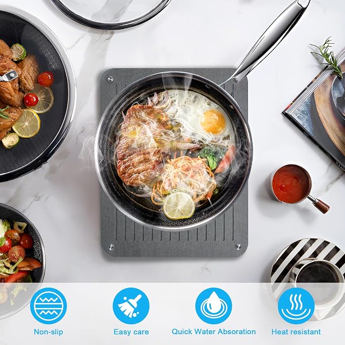 3Pcs Nesting Stone Drying Mat for Kitchen Counter, Quick Drying Stone Dish - Image 3