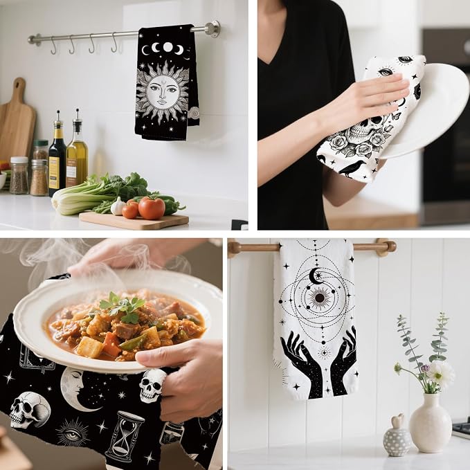 CUTHOLLOW Coffee Element Decorative Kitchen Towels Set of 4, 25.98"x17.72" Soft - Image 4