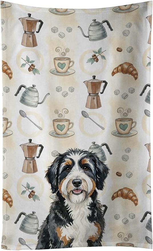 Caroline's Treasures Berndoodle Coffee Bar Kitchen Towel Velour Plush Front and by CarolinesTreasures
