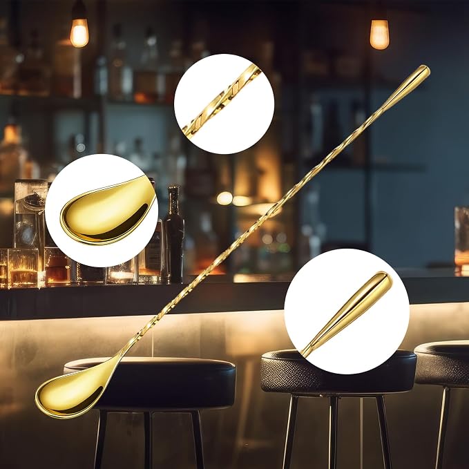 Boao 4 Pcs 12 Inch Cocktail Spoon Coffee Spoons Bar Stirring Spoon Long Handle - Image 3