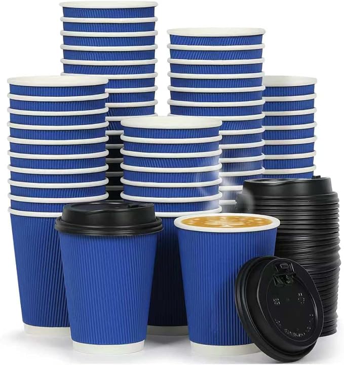 50 Set 12 oz Blue Ripple Paper Coffee Cups by COOLCAP