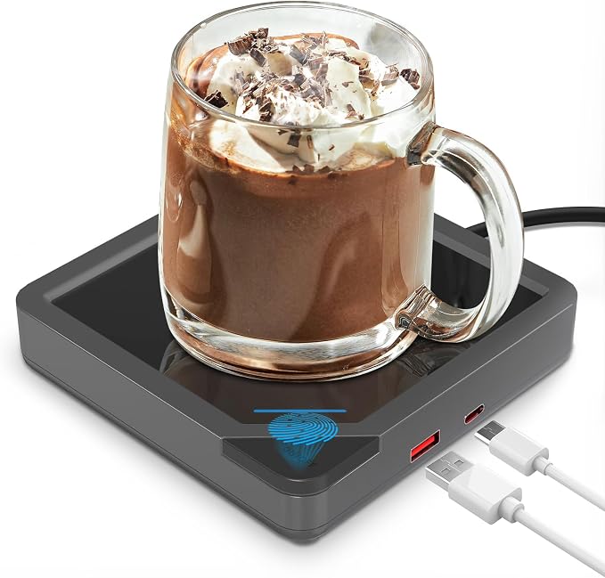 Coffee Mug Warmer with 2 USB Charging Ports: Auto Shut-Off Candle Wax Warmer by Yolin