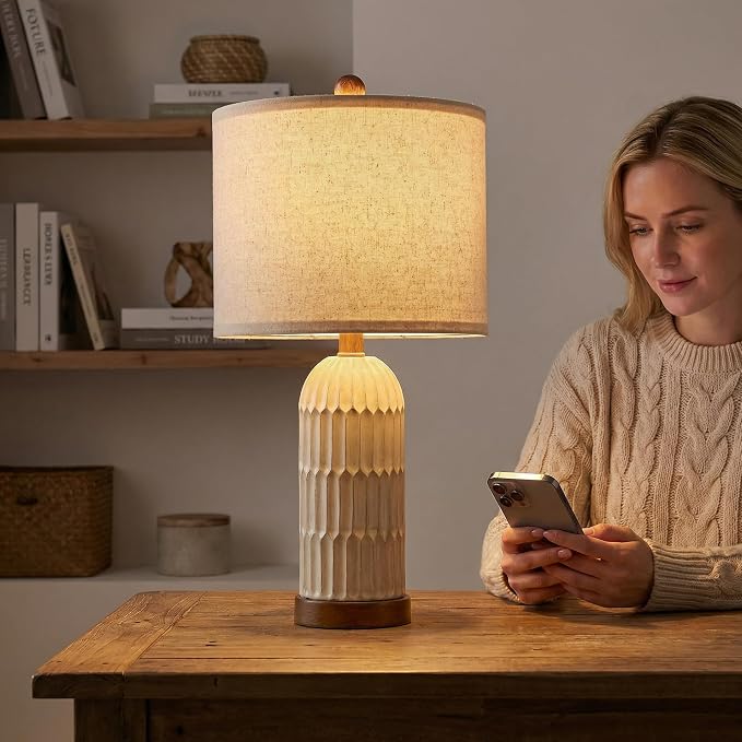 OYEARS 22.5" Bedside Table Lamps Set of 2, Farmhouse Table Lamp - Image 4