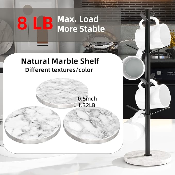 Gypie Marble Mug Holder Tree, 8 Hooks Coffee Cups Stand, New Upgraded Stable - Image 2