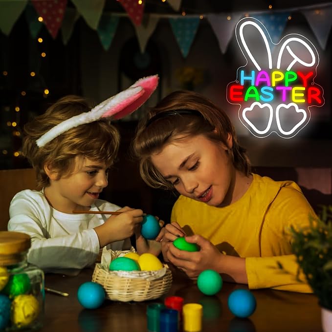Happy Easter Neon Sign for Wall Decor Easter Bunny Neon Light for Man Cave Kids - Image 4