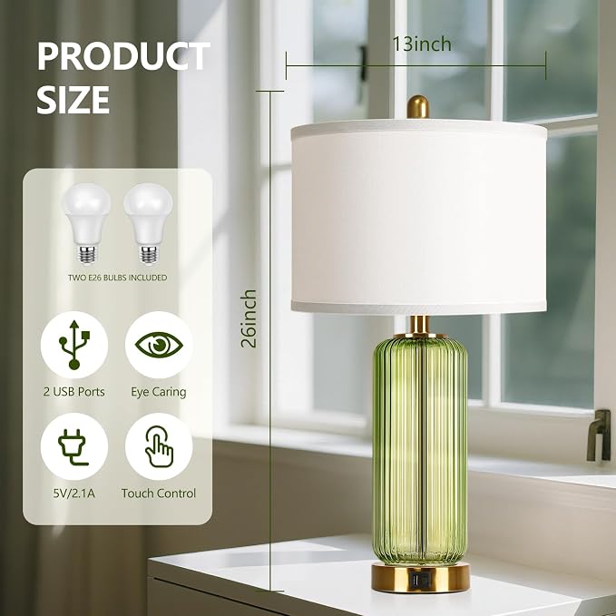 Table Lamps Set of 2 with Touch Control, 3-Way Dimmable Nightstand Lamp with - Image 4