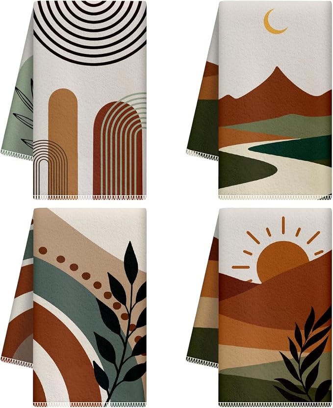 CUTHOLLOW Abstract Mountains and River Decorative Kitchen Towels Set of 4 by CUTHOLLOW