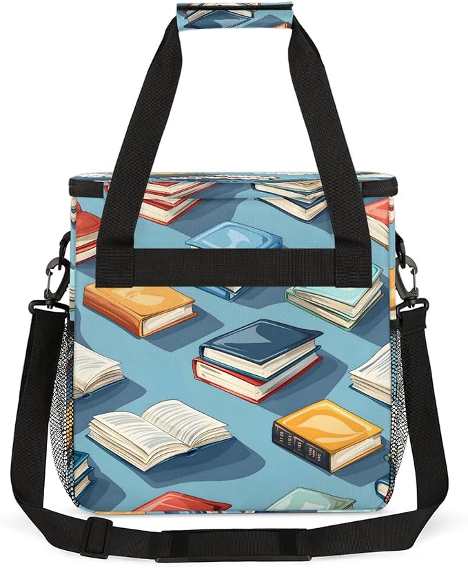 Books Pattern Coffee Maker Carring Bag, Large Insulated Storage Organizer Case - Image 5