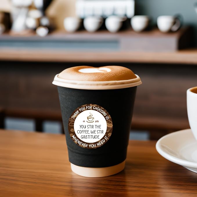 Coffee Thank You Stickers Roll, Exquisite Coated Paper Cafe Thank You Stickers - Image 3