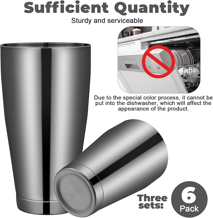 Sabary 6 Pcs Cocktail Shakers Professional Bar Shaker Boston Set Stainless - Image 3