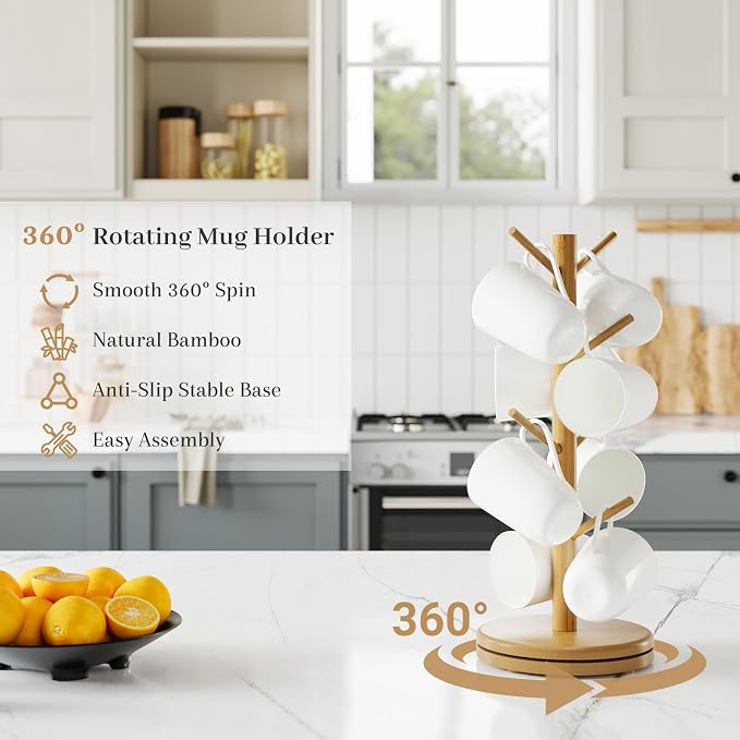 Mug Holder Tree, 360° Rotating Coffee Cup Rack - Image 3