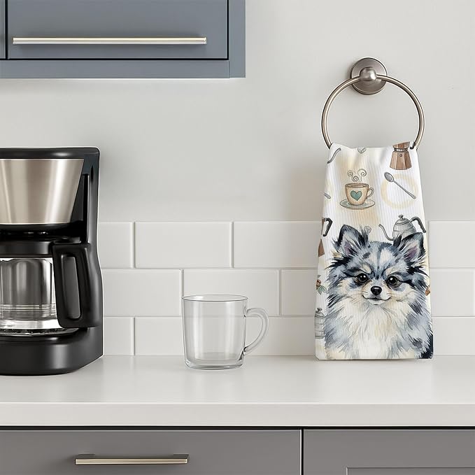 Caroline's Treasures Blue Merle Pomeranian Coffee Bar Kitchen Towel Velour - Image 3