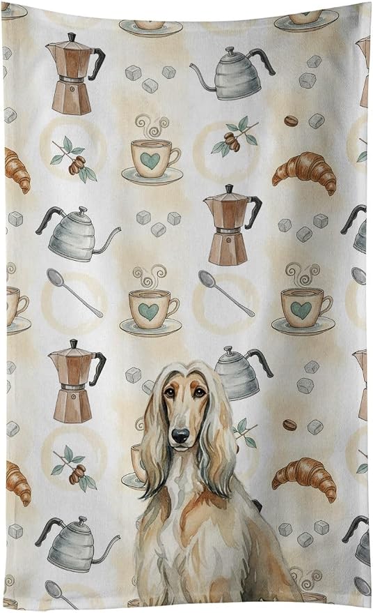 Caroline's Treasures Afghan Hound Coffee Bar Kitchen Towel Velour Plush Front by CarolinesTreasures
