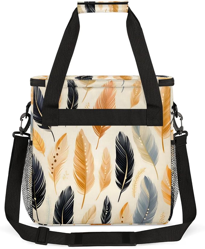 Ethnic Feathers Coffee Maker Carring Bag, Large Insulated Storage Organizer - Image 5