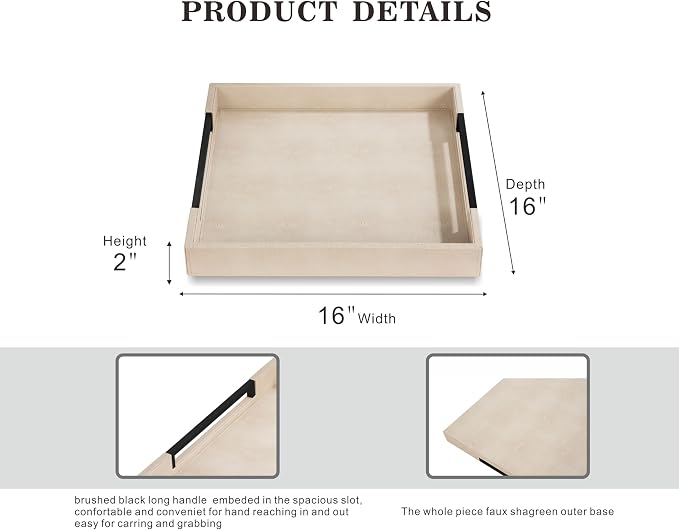 Sagala 16"x16" Ivory Shagreen Leather Serving Tray - Image 6