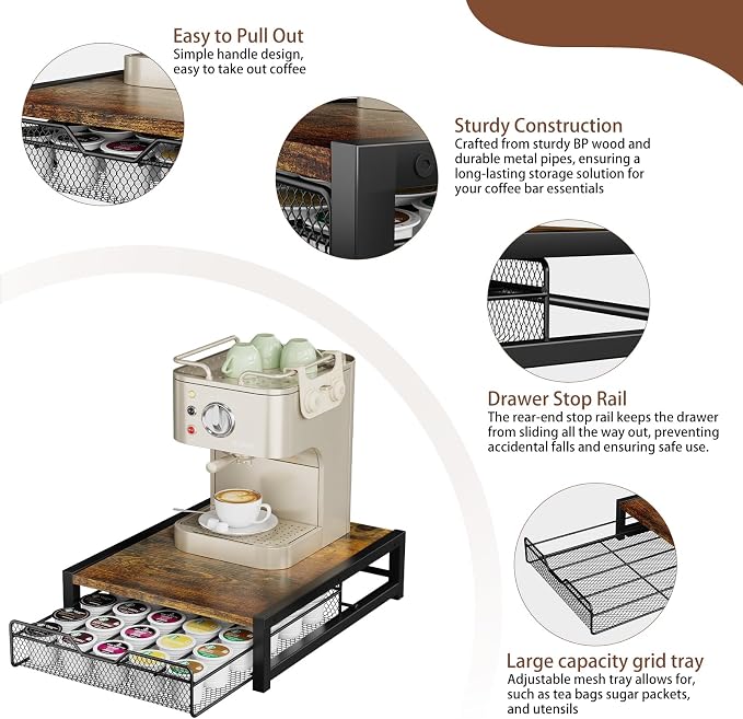 KLM Coffee Pod Holder for Keuring K-Cup, Rustic Brown Counter Storage Organizer - Image 7