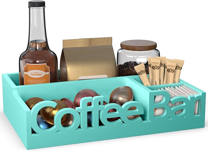 Coffee Bar Organizer Countertop, Wood Coffee Pod Holder & Condiment Caddy | by ADDFITHOUSE
