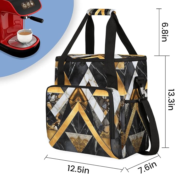 Gold Black Marble Geometric Coffee Maker Carring Bag, Large Insulated Storage - Image 3