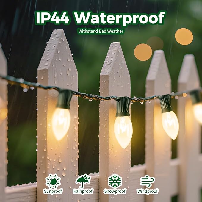 C9 Clear Christmas String Lights, 100 Feet Waterproof Vintage Christmas Tree - Image 3