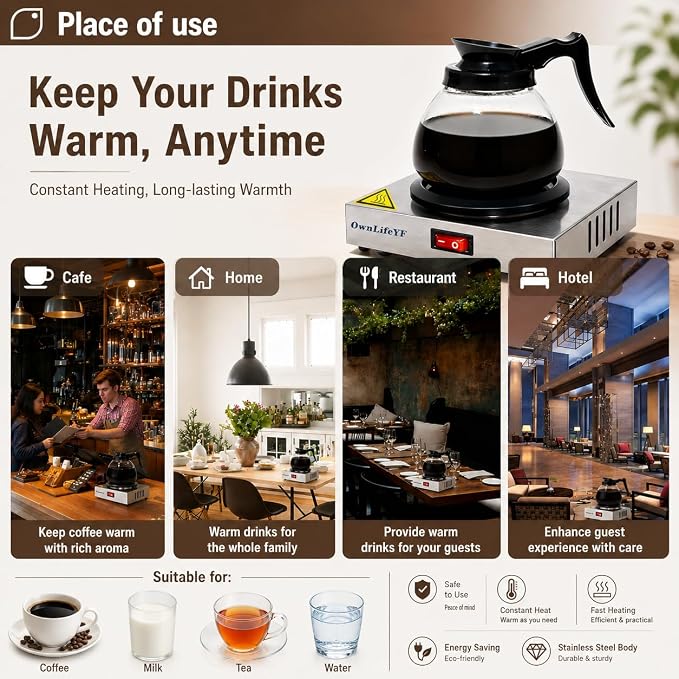 Commercial Coffee Warmer, 60W 176℉ Single Burner Decanter Warmer Plate - Image 2