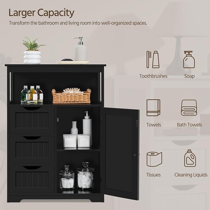 Yaheetech Bathroom Storage Cabinet Bathroom Floor Cabinet Freestanding - Image 6