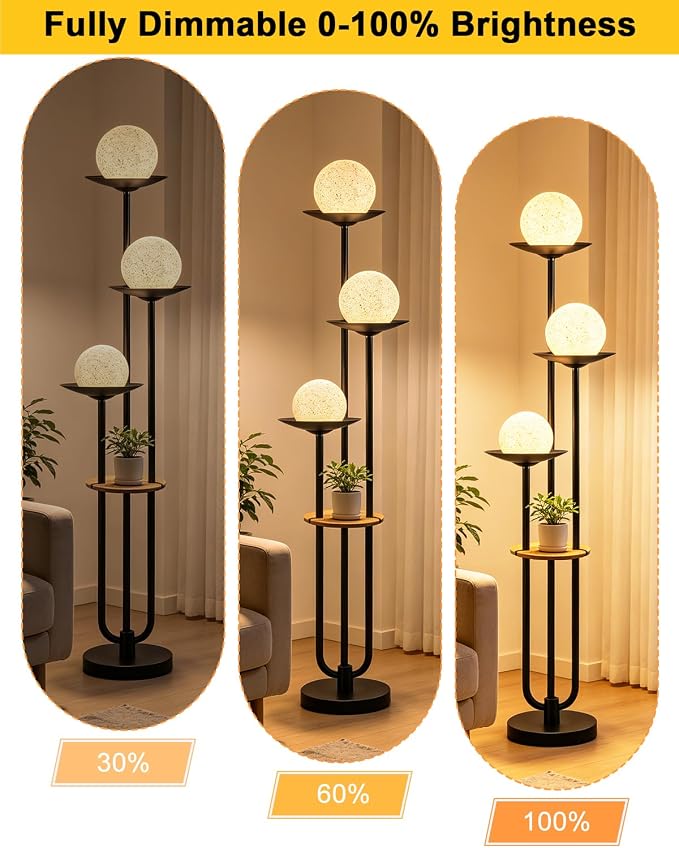 Lightdot Globe Floor Lamp with Shelf 3-Lights Modern Dimmable Floor Lamps - Image 2