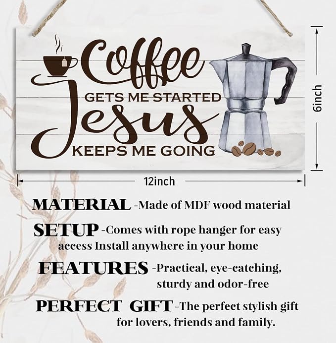 Hanging Coffee Wood Decor Sign, Jesus Keeps Me Going, Printed Wooden Plaque - Image 2