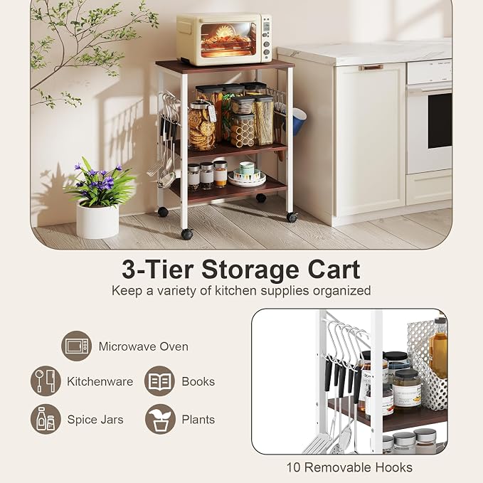 Giantex Kitchen Bakers Rack 3-Tier Microwave Cart on Wheels, Industrial Utility - Image 8