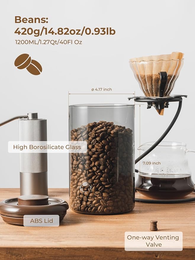 Coffee Canister for Ground Coffee, 13 oz Borosilicate Air Tight Coffee Bean - Image 5