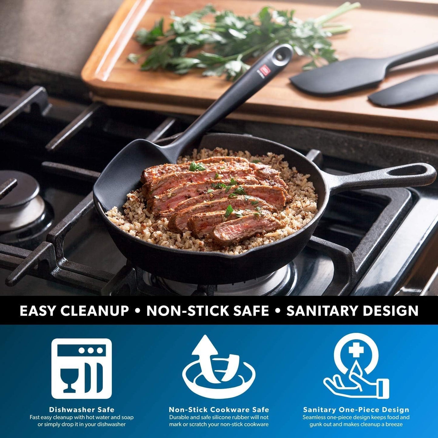 DI ORO Silicone Spoon Spatula - Forever Warranty - 600°F Heat-Resistant Large Silicone Spoonula Scraper - BPA Free Nonstick Cookware Safe Rubber Kitchen Utensil for Baking, Cooking, & Mixing (Mint)