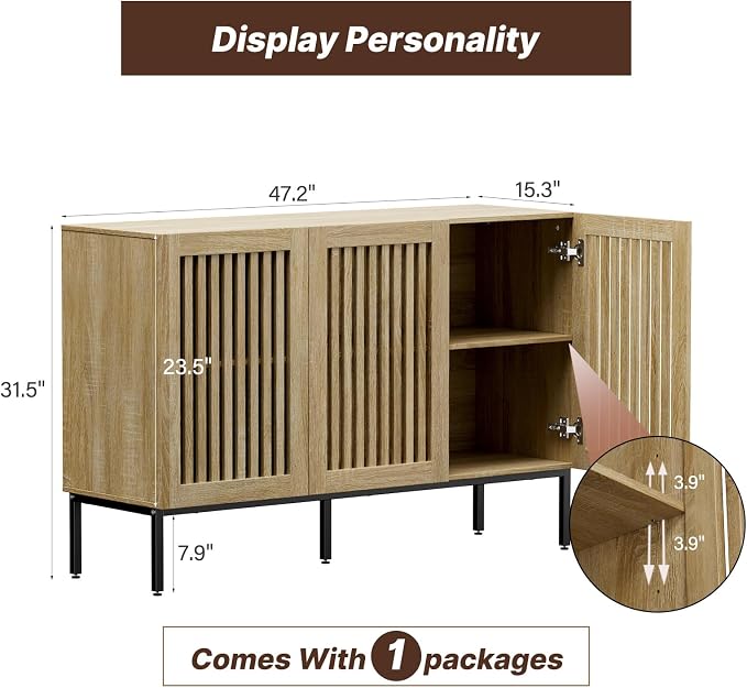 BVIUNTWO Buffet Cabinet with Storage, Sideboard Coffee Bar Cabinet with 3 Doors - Image 2