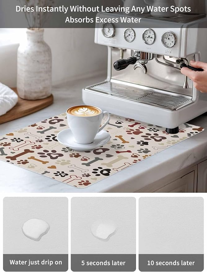 Dog Claws Coffee Mat Dog Bones Love Vintage Texture Absorbent Bar Mat - Image 6
