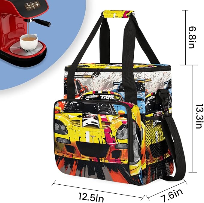 Yellow Racing Car Coffee Maker Carring Bag, Large Insulated Storage Organizer - Image 2