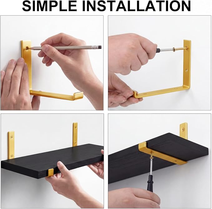 Fixwal Floating Black Gold Shelves Set of 5, Width 4.75 Inches Wall Shelves - Image 4