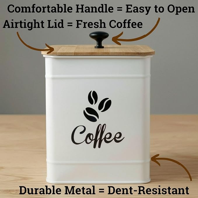 Airtight Coffee Canister - 40 oz Large Iron White Coffee Container Airtight - 6 - Image 2
