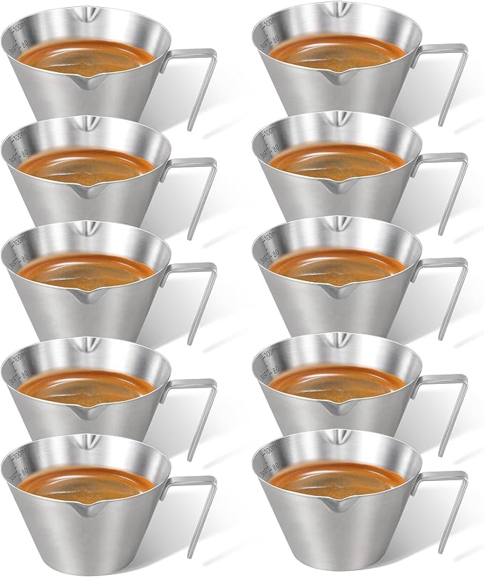 10Pcs Stainless Steel Espresso Cups, Double Spout Metal Espresso Measuring Cup by carrottimes