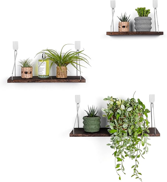 Floating Shelves Set of 3 Rustic Solid Wood Floating Shelf Wall Storage Shelves - Image 9