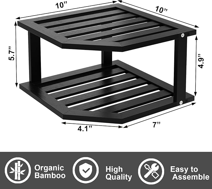 VERTORGAN Bamboo Corner Shelf, 2 Tier Plate Organizer - Image 3