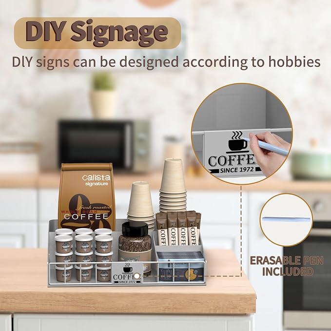 Coffee Station Organizer with 4 Compartments, K Cup Holder Storage Basket - Image 2