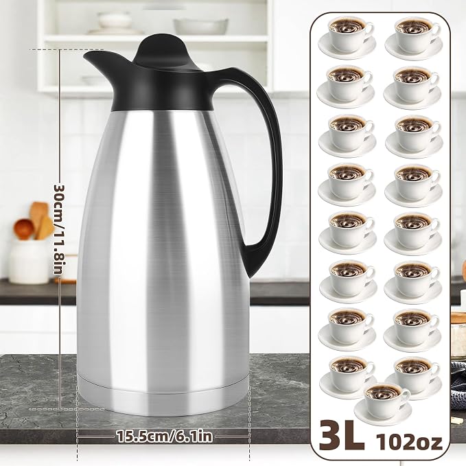 ShineMe 102Oz Coffee Carafes for Keeping Hot, Double Walled Vacuum Stainless - Image 2
