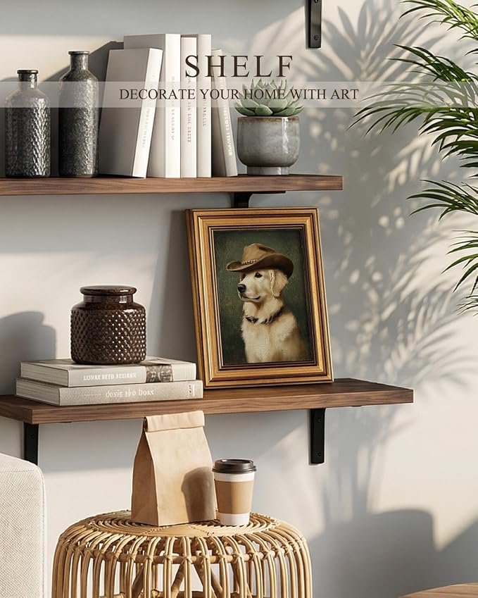 ARPEOTCY Gold Framed Canvas Wall Art, 8x10 Inch Funny Cowboy Dog Portrait - Image 4