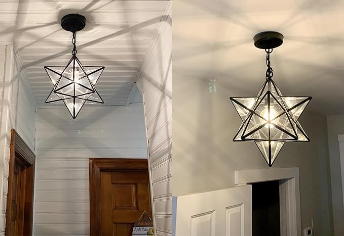 16'' Large Moravian Star Pendant Light Clear Glass Hanging Star Lights - Image 3